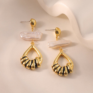 Natural Baroque Pearl Earrings Niche High-end Sense Knot Water Drop Earrings Retro Creative S925 Silver Pin Ear Dress