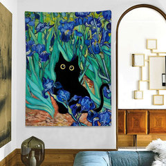 小さな黒猫が名画に飛び込む、面白くて面白い装飾布、ニッチアート、リビングの背景布、タペストリー