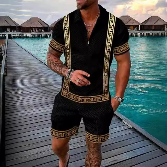 3D цифровая печать Мужская одежда из двух частей, поло и шорты с коротким рукавом, модная спортивная одежда, летний новый