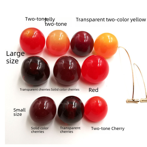 Cherry-colored transparent cherry-sized red and yellow cherries girl heart Instagram influencer long pearl earrings