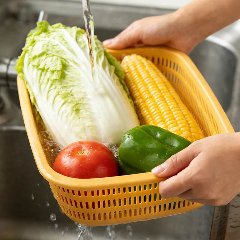Plastic Draining Basket for Home Kitchen, Nordic Style, Multiple Sizes, Rice Washer, Enlarged and Thickened Square Vegetable Washing Basket
