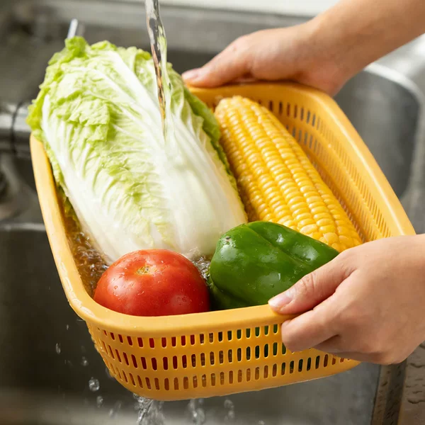Plastic Draining Basket for Home Kitchen, Nordic Style, Multiple Sizes, Rice Washer, Enlarged and Thickened Square Vegetable Washing Basket