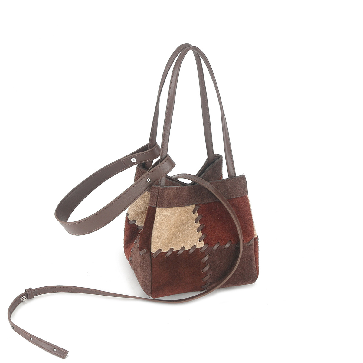 Niche New Retro Matte Cowhide Basket Handbag Contrast Color Dice Bag Fashion Shoulder Bag For Women - Thumbnail 5