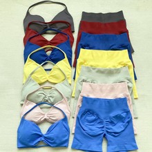 dyfne同款小文胸套装修身挂脖运动内衣跑步健身背心提臀短裤套装