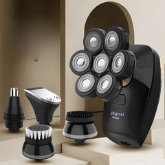 New Men's 7-Head Electric Shaver USB Charging Haircuts Facial Cleansing Nose Hair Trimmer 5-in-1 Grooming Set with Digital Display