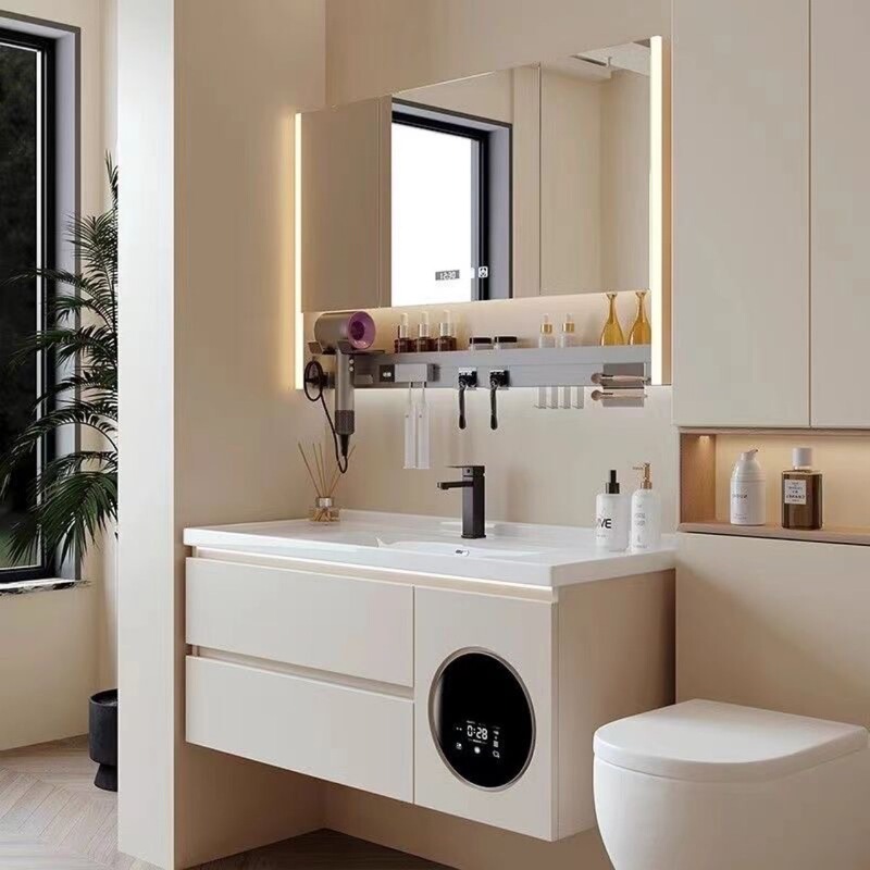 New washing and drying integrated bathroom cabinet with small washing machine washing hand and face ceramic basin toilet multifunctional washing table