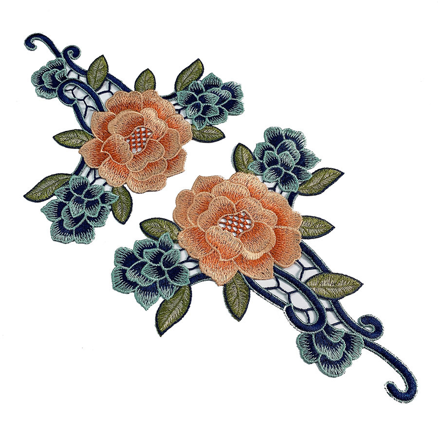 机绣朵花刺绣朵花中国风衣服装饰贴花无胶绣片手缝款对袖花布贴