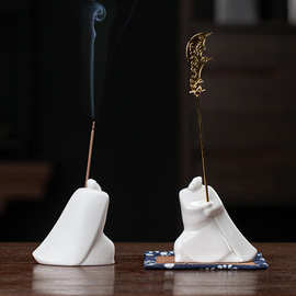 创意现代武将陶瓷摆件茶宠桌面摆设家用香道室内檀香插香器线香托