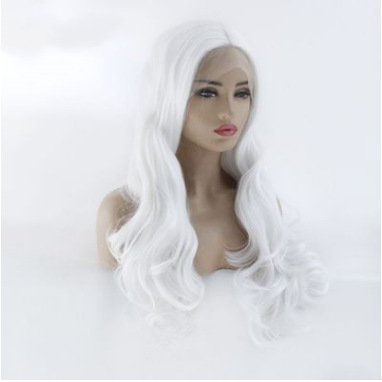 Europa y los Estados Unidos blanco puro ondas pelucas de fibra química de encaje frente fabricantes de cubierta de cabeza LW0\218