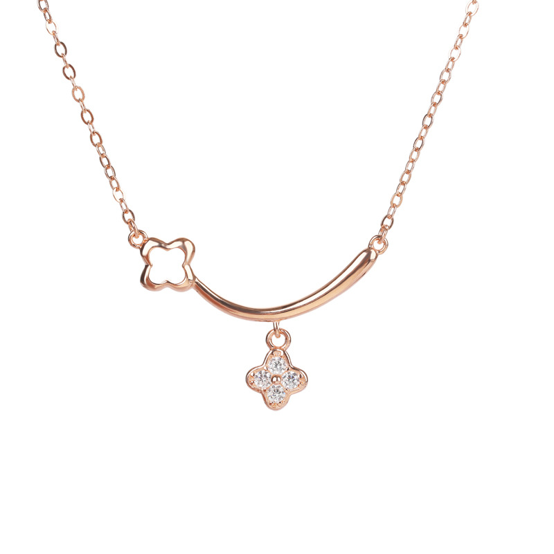 Estilo coreano transfronterizo nuevo pequeño collar fresco accesorios femeninos s925 plata con incrustaciones de circón personalidad trébol conjunto cadena al por mayor