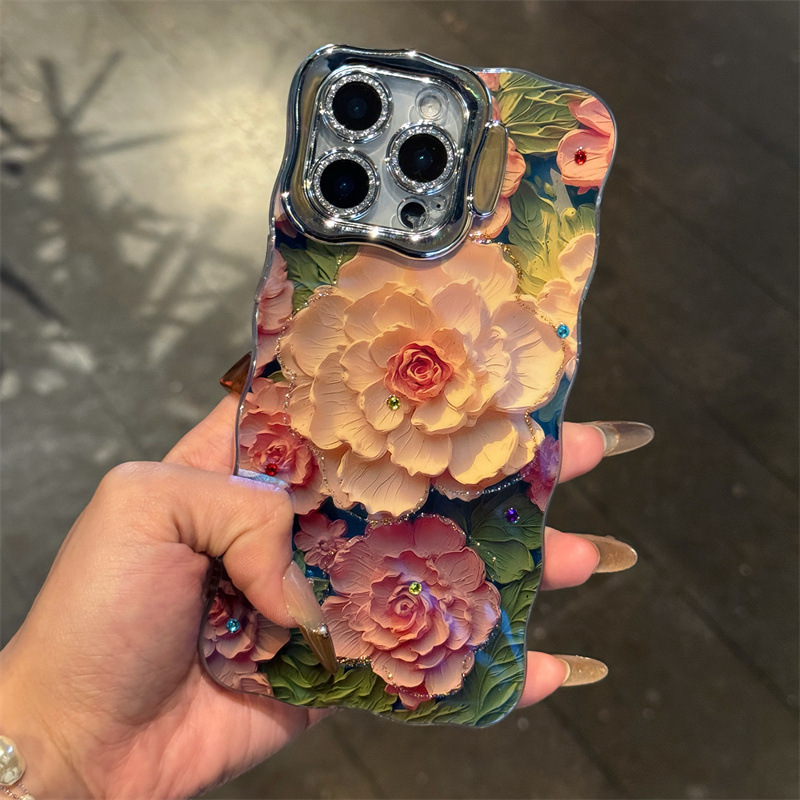 Blu-ray Point Diamond Flower 16ProMax Soporte de lente iphone15 para Apple 14 funda para teléfono móvil 13 hembra 15PM