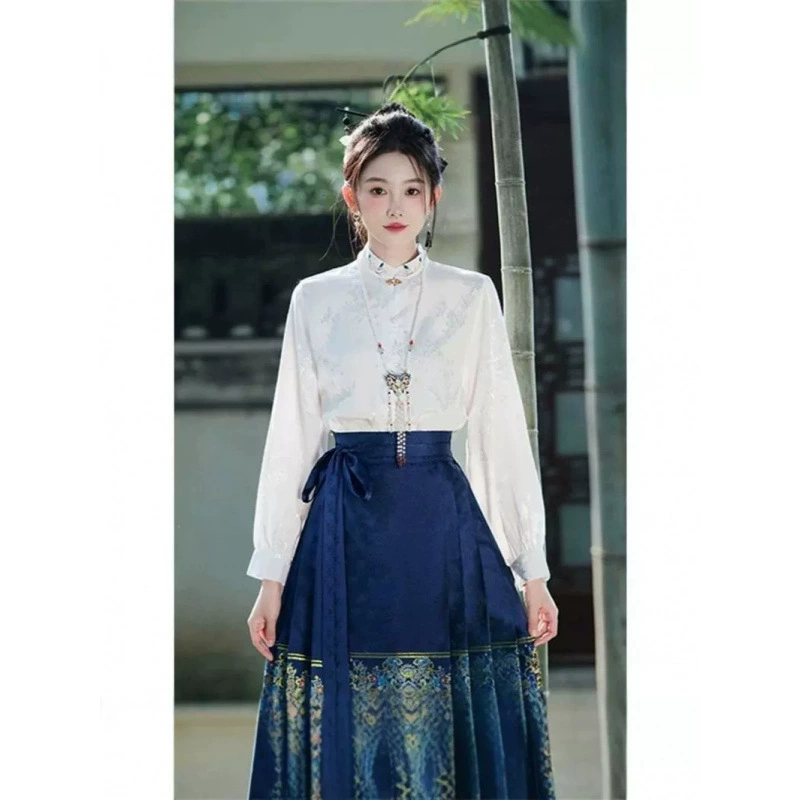 Синяя ткацкая золотая косметика, цветочная юбка с конским лицом, новый китайский стиль, улучшенный китайский стиль