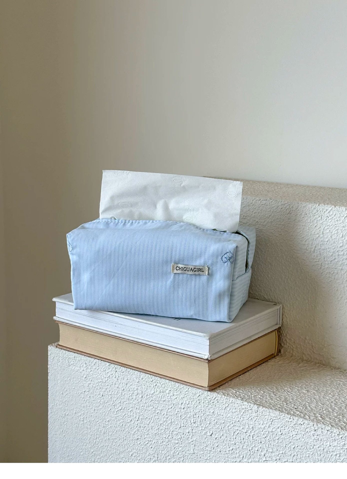 Korean-Style Blue Striped Tissue Box Fabric Tissue Cover with Simple Embroidery, High-End Feel, Desktop Decoration Ornament