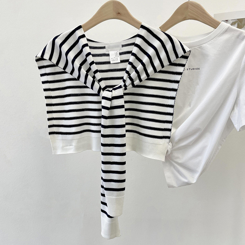 Mantón de rayas de punto para mujer Primavera y otoño nueva oficina al aire libre Aire Acondicionado sala de protección del cuello chaleco anudado bufanda collar falso