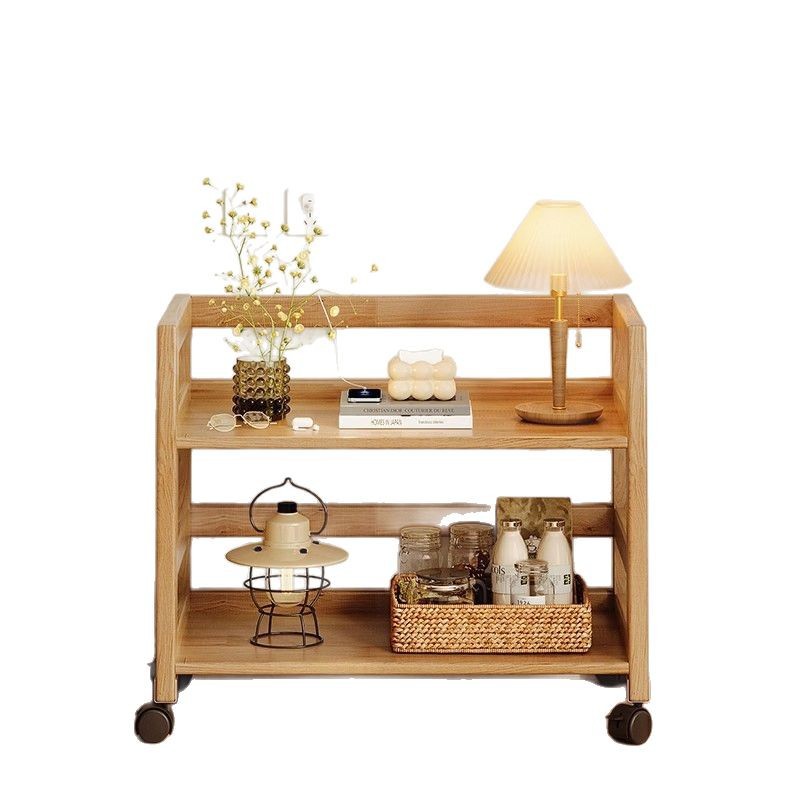 Rack de mesita de noche de madera maciza de color madera de piso a techo en el lado de la sala de estar, cochecito de varios pisos, estante de almacenamiento extraíble para dormitorio