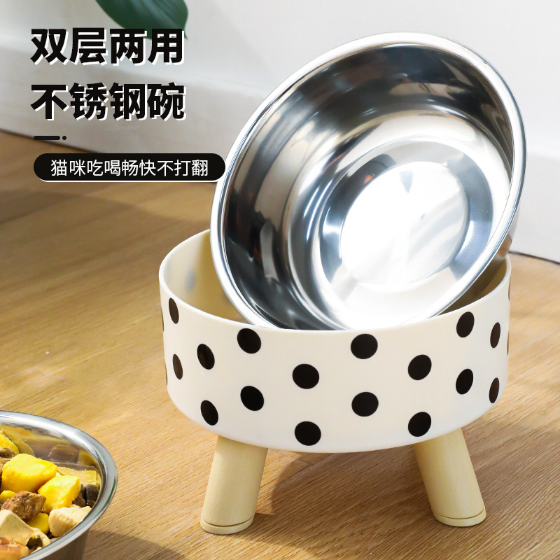 Hawo nuevo en caja simple lunares de acero inoxidable para mascotas cubilete cuello protección antideslizante gato tazón vajilla suministros