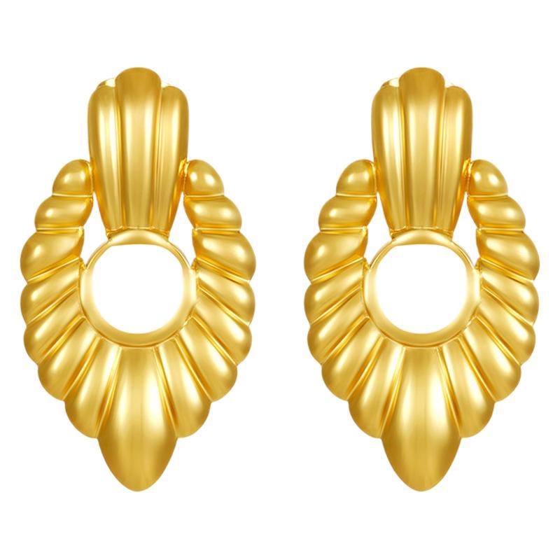 Transfronterizo estilo francés retro moda geometría pendientes de acero inoxidable diseño de alto nivel 18K oro plegado color esmalte pendientes