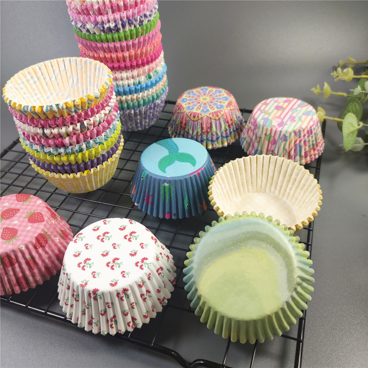 1000個大號防油蛋糕紙托烤箱防油紙底托耐高溫圓形印花烘焙紙杯