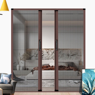 Low-Track Screen Door, Sliding Retractable Room Door Curtain, Anti-Mosquito Summer Floor-To-Ceiling Window Room Door Screen Door