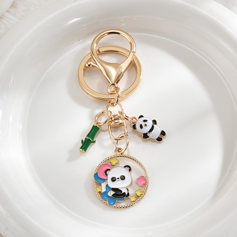 中国風パンダ竹金属キーホルダーかわいい漫画バッグキーホルダーペンダント合金アクセサリー|undefined