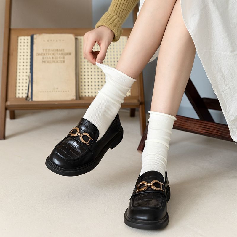 White socks women's mid-calf socks ins trendy summer cotton socks pile socks loafers spring and autumn stockings black stockings