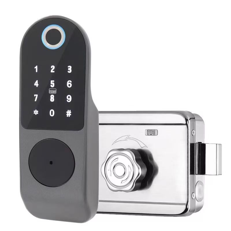 指纹锁家用出租房刷卡电子智能门锁户外大门密码锁铁门老式牛头锁