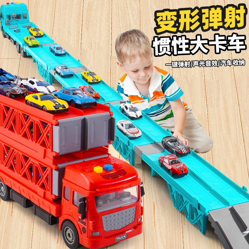 Children's Alloy Storage Container Engineering Vehicle Transforming Large Truck Track One-Button Ejection Car 6 Boys Toy 3 Years Old
