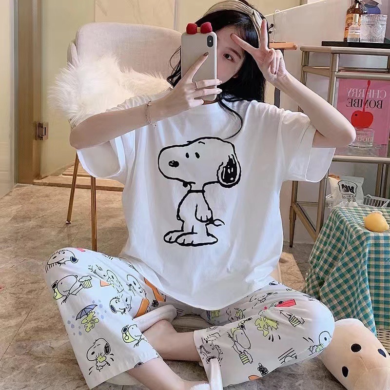 Pajamas for Women 2022 New ins Summer Short-sleeved Pants Two-piece Suit Cartoon Cute Spring & Fall Home Clothes