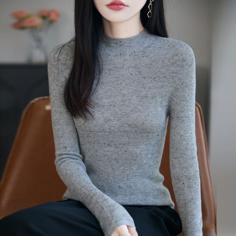一线成衣无缝点子纱针织衫女2025新款修身保暖长袖半高领打底毛衣|undefined
