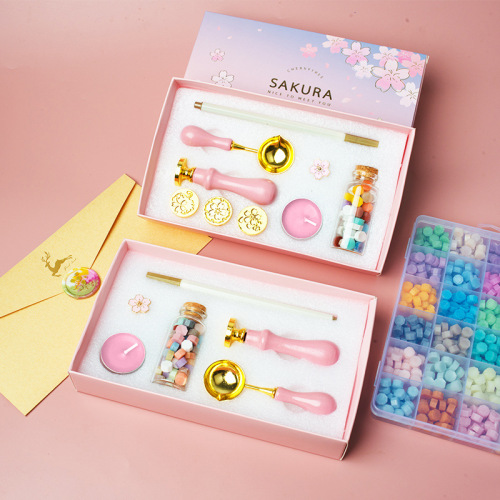 Fire paint seal set wholesale wax grain spoon hand account invitation envelope gift box seal wooden handle beeswax seal