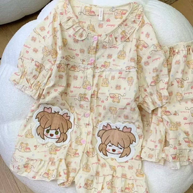 インス風スイートメロディーパジャマ女性用夏新作半袖ショーツは家の服の外でも着用可能学生スーツ|undefined