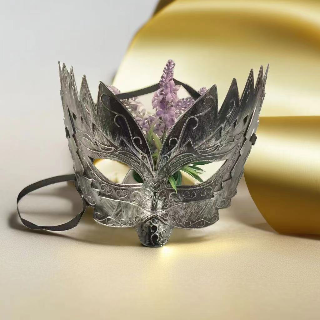 Holiday performance antique bronze sawtooth men's imitation ancient metal mask Halloween party half face man mask wholesale