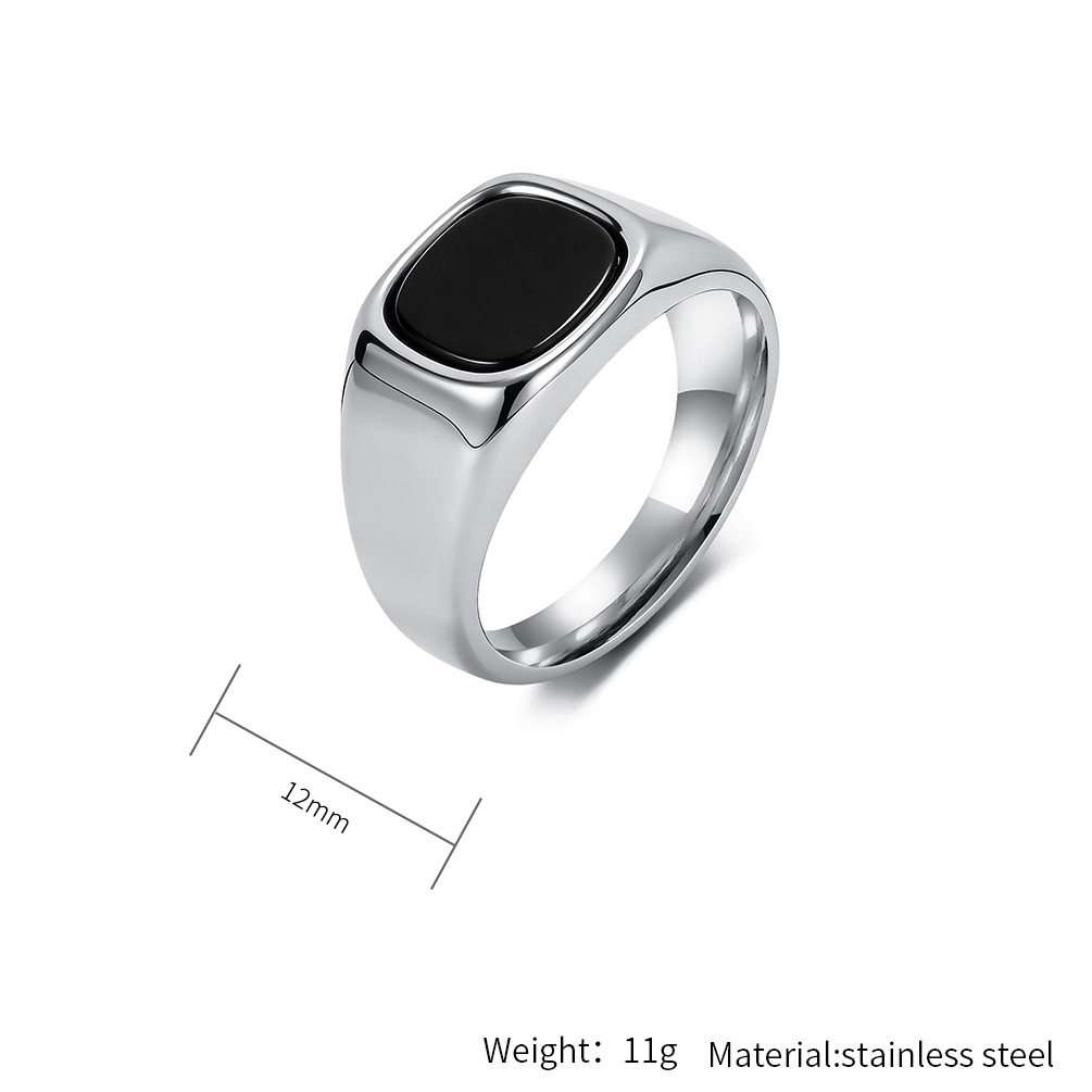 Unisex Minimalistischer Quadratischer Ring Mit Schwarzem Stein_voghion.com