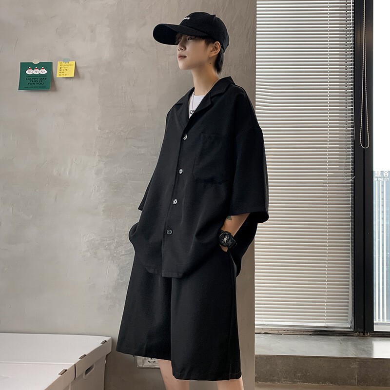 Summer Suit Male Student Casual Handsome Korean Fashionable BF British Style Short Sleeve Shirt Shorts Two-piece Set