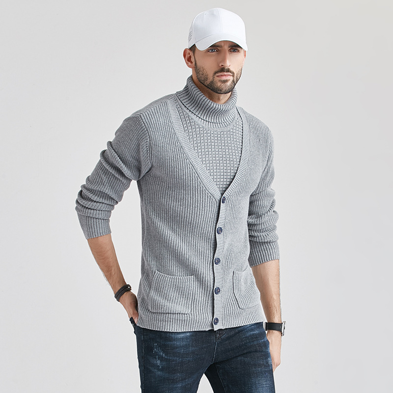 2021秋冬新款欧美男士高领毛衣男修身潮流薄款针织衫男一件代发
