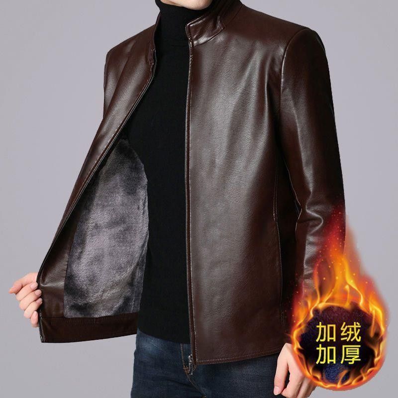 「漏れ防止」高級海寧レザー中高年男性用薄手/ベルベットレザージャケット|undefined