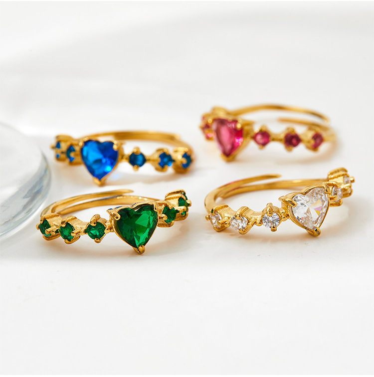 5g Weight 0.03µm-0.05µm Gold Plating Thickness PVD Coated Gold Plating Process Real Gold Plated Plating Material Zircon Inlay Material PVD Coated Real Gold Plated 16K Gold White Gold Plated Gold Plating Heart Shape 304 Stainless Steel Simple Style Waterproof Non Tarnish Open Rings
