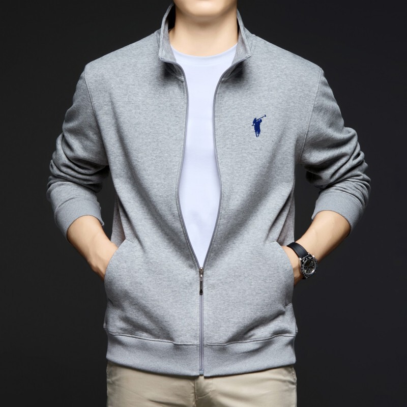 Paul Cardigan Sweatshirt for Middle-Aged Men in Autum New Style Stand-Up Collar Loose Embroidered Pony Logo Casual Sports Zipper Jacket