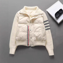 2025冬平湖袖子羊毛拼接羽绒立领短款羽绒服白鸭绒TB小香风外套潮