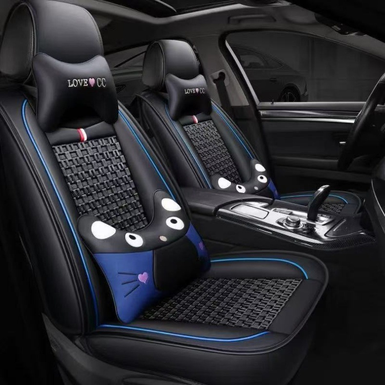 Leather Ice Silk Full-Cover Car Seat Cushion, Universal for All Seasons, Breathable Seat Cover for Five-Seater Cars, Exclusively for Cross-Border Sales