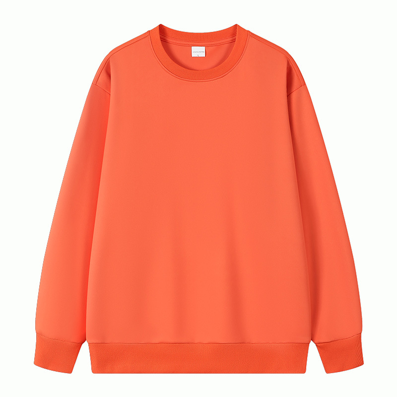 Hua algodón tejido liso de doble cara, hombros cómodos, cuello redondo, suéter de manga larga, camisa publicitaria, ropa de trabajo grupal, logotipo personalizado