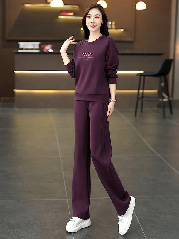 品牌妈妈长袖运动套装女2025秋季新款时尚洋气圆领休闲卫衣两件套|undefined