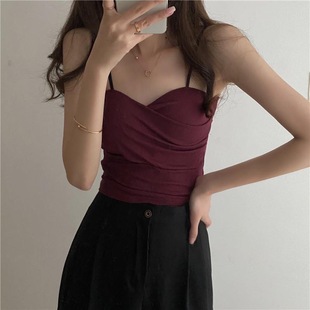 Summer Inner Wear Small Camisole with Breast Pads Korean Style New Slimming Design Cross Back Outer Wear