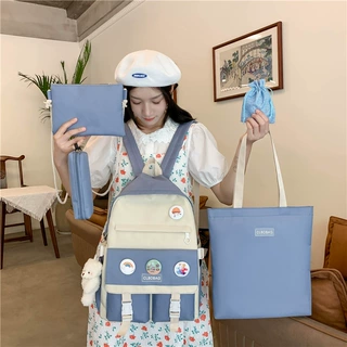 学生五件套书包2026新款韩版撞色小清新初高中男女双肩包背包批发