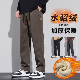Men's plus velvet thickened warm casual pants in autumn and winter new loose straight wide-leg work clothes long pants for teenagers