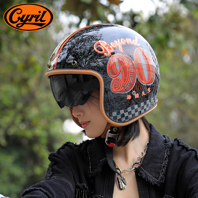 CYRIL casco retro Siro mujer tres cuartos hombre crucero americano verano motocicleta motocicleta medio casco 206