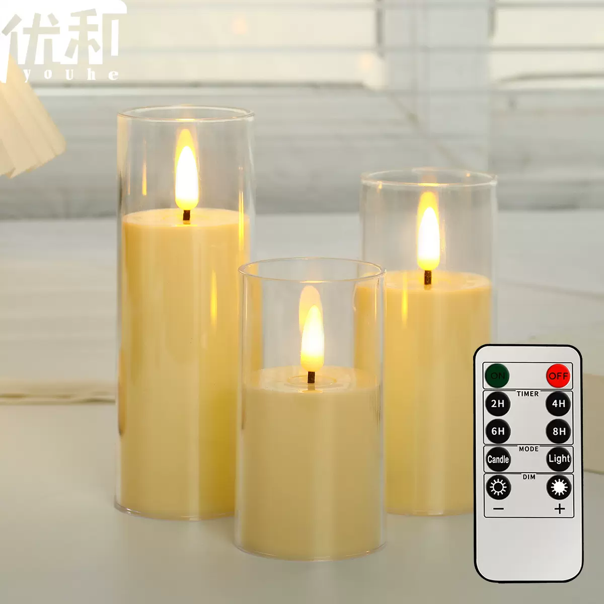 跨境爆款亚克力蜡烛灯跨境led电子蜡烛灯带杯摇摆火苗氛围感摆件