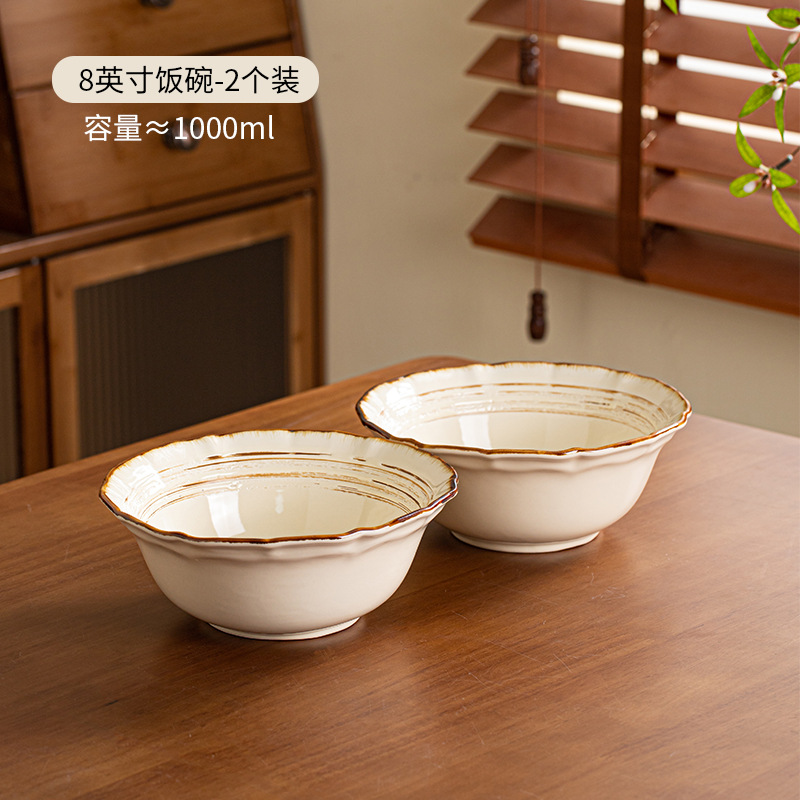 horno retro platos de arroz de cerámica de fideos de cerámica set de platos creativos Jingdezhen
