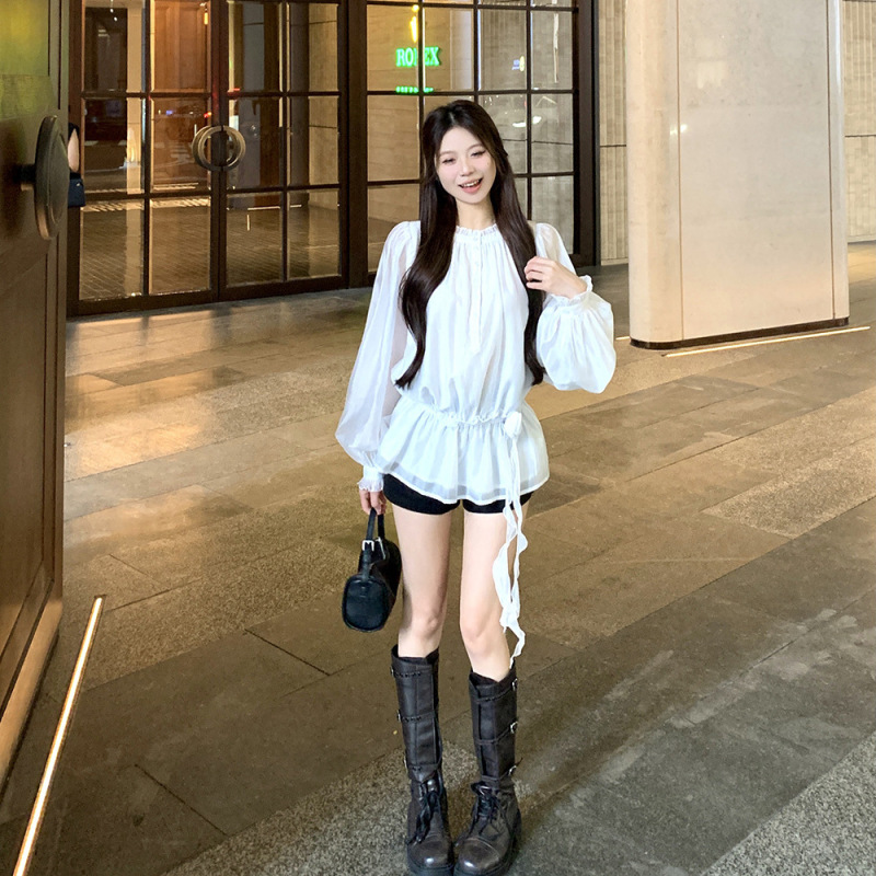适美2025夏季设计感法式气质白色别致长袖衬衫女收腰显瘦百搭上衣|undefined