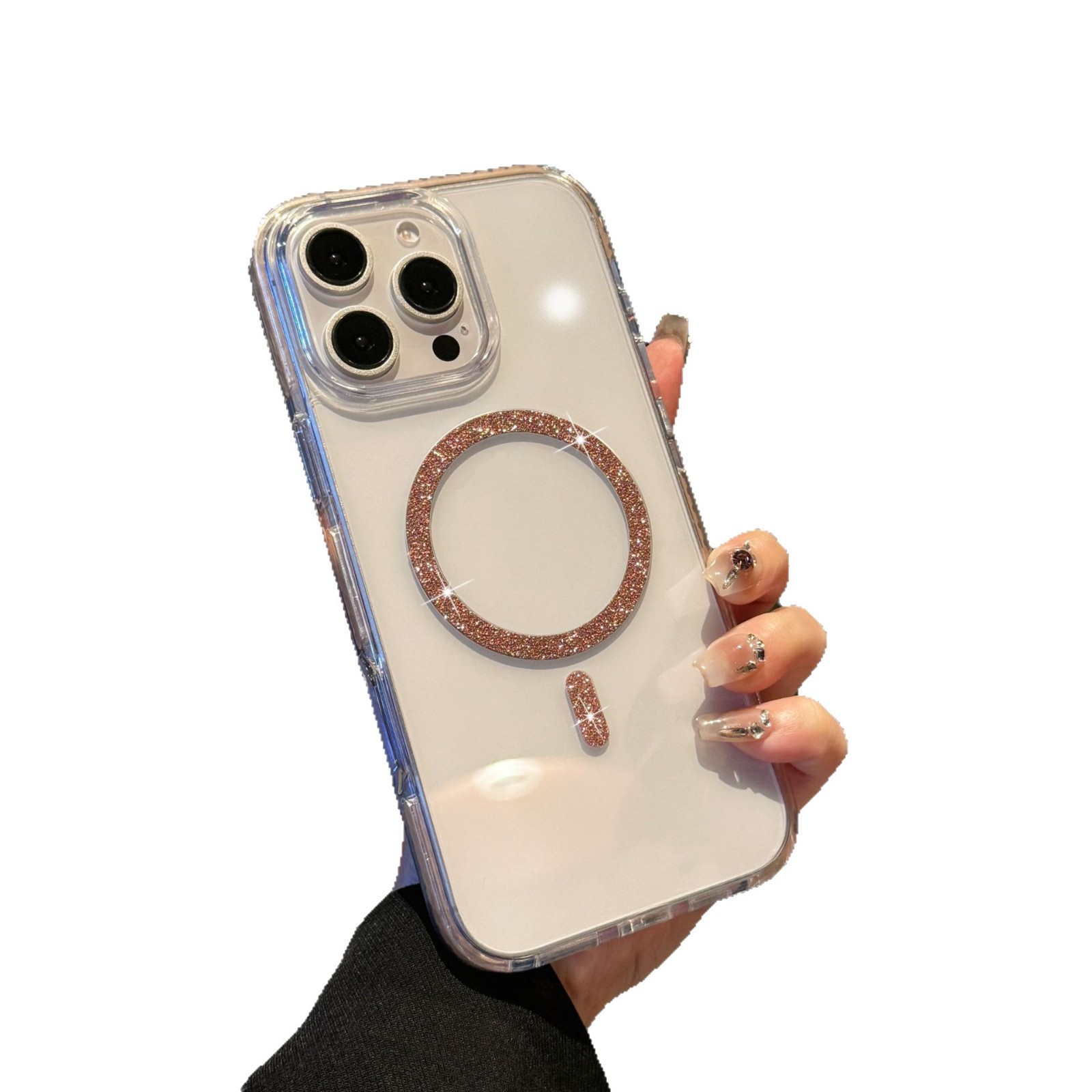 Funda magnética con brillo de cristal de alta transparencia, adecuada para iPhone 17 PRO MAX, iPhone 14, iPhone 15, marco anticaída con bloques de color.